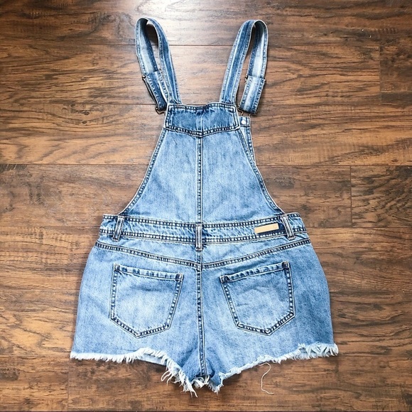 True Craft • denim overall shorts shortalls cut offs raw frayed hem distressed - Picture 10 of 12